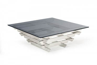 Modrest Upton - Modern Square Smoked Glass Coffee Table / VGVCCT869-SMK-SIL-CT