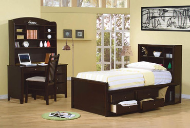 Phoenix Wood Twin Storage Bookcase Bed Cappuccino / CS-400180T