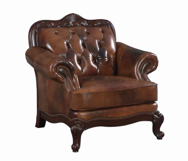 Victoria Full Leather Upholstered Rolled Arm Chair Brown / CS-500683