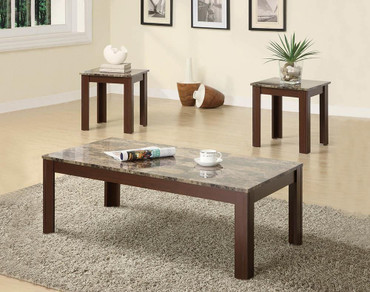 Rhodes 3-piece Faux Marble Top Coffee Table Set Brown / CS-700395