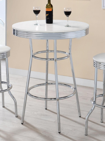Theodore Round Bar Table Chrome and Glossy White / CS-2300