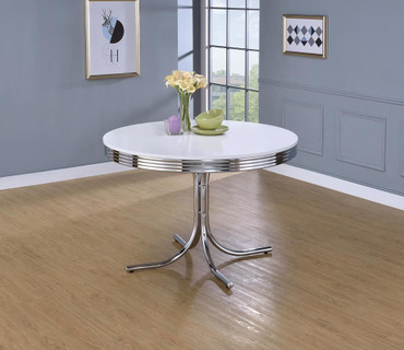 Retro Round Dining Table Glossy White and Chrome / CS-2388