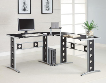 Keizer 3-piece L-shape Office Desk Set Black and Silver / CS-800228