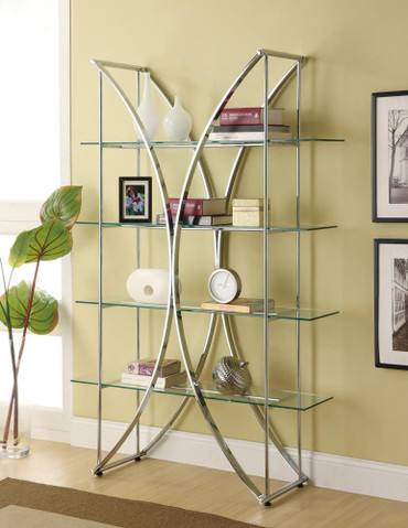 Larson 73-inch 4-shelf Glass Bookshelf Chrome / CS-910050