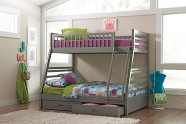 Ashton 2-drawer Wood Twin Over Full Bunk Bed Grey / CS-460182