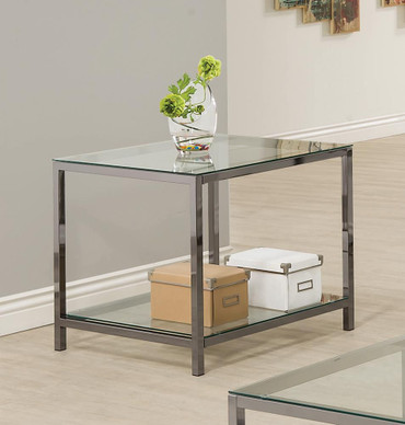 Trini End Table with Glass Shelf Black Nickel / CS-720227