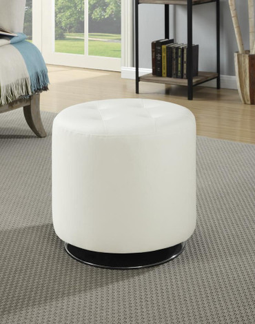 Bowman Round Upholstered Ottoman White / CS-500554