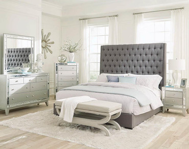 Camille Upholstered Eastern King Panel Bed Grey / CS-300621KE
