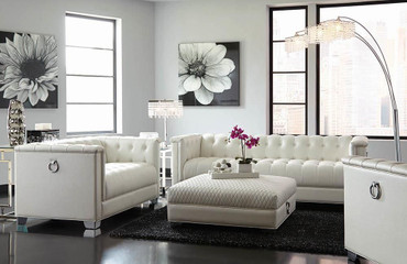 Chaviano Tufted Upholstered Sofa Pearl White / CS-505391