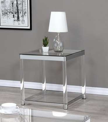 Anne End Table with Lower Shelf Chrome and Clear / CS-720747