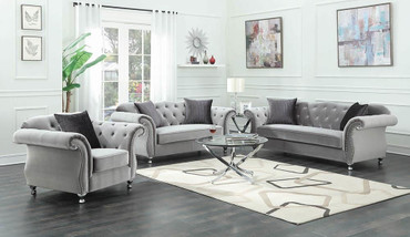 Frostine Upholstered Rolled Arm Tufted Sofa Silver / CS-551161