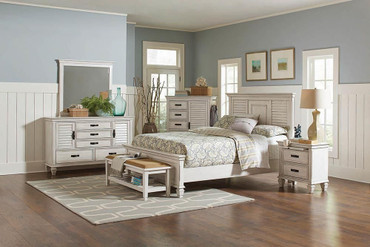 Franco Wood Eastern King Panel Bed Distressed White / CS-205331KE