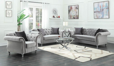 Frostine Upholstered Tufted Living Room Set Silver / CS-551161-S3