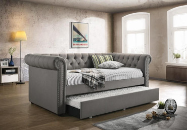 Kepner Upholstered Twin Daybed with Trundle Grey / CS-300549