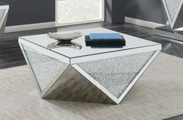 Amore Square Coffee Table with Triangle Detailing Silver and Clear Mirror / CS-722508