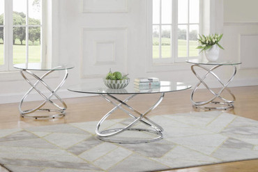 Warren 3-piece Oval Glass Top Coffee Table Set Chrome / CS-722373