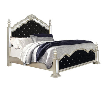 Heidi Wood Queen Poster Bed Metallic Platinum / CS-222731Q