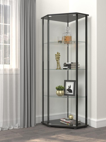 Zenobia Glass Shelf Curio Cabinet Clear and Black / CS-953234