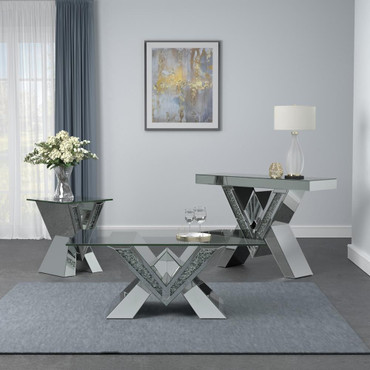 Taffeta V-shaped Sofa Table with Glass Top Silver / CS-723449