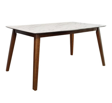 Everett Faux Marble Top Dining Table Natural Walnut and White / CS-192761