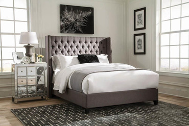 Bancroft Upholstered Eastern King Wingback Bed Grey / CS-301405KE