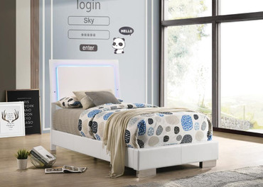 Felicity Wood Twin LED Panel Bed White High Gloss / CS-203500T