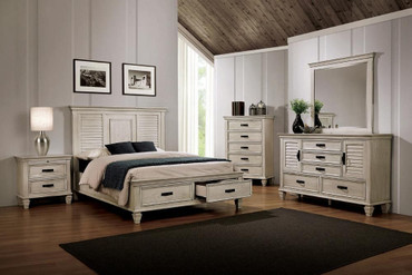 Franco California King Storage Panel Bed Distressed White / CS-205330KW
