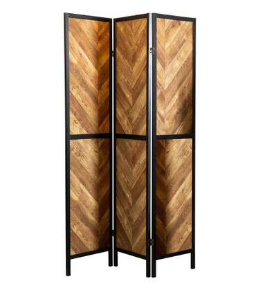 Marlene Herringbone Pattern 3-panel Screen Rustic Tobacco and Black / CS-962922