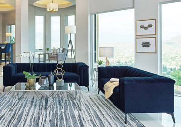 Chalet 2-piece Upholstered Tuxedo Arm Tufted Sofa Set Blue / CS-509211-S2