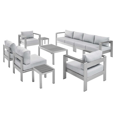 Shore Sunbrella® Fabric Outdoor Patio Aluminum 9 Piece Sectional Sofa Set / EEI-4320