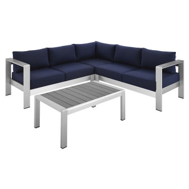 Shore Sunbrella® Fabric Outdoor Patio Aluminum 4 Piece Sectional Sofa Set / EEI-4314