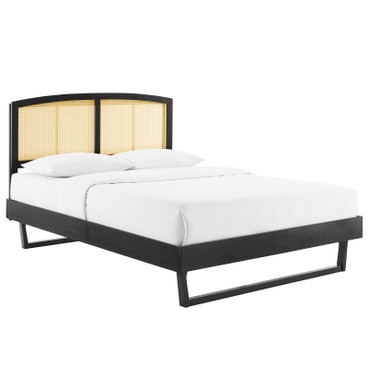 Sierra Cane and Wood Full Platform Bed With Angular Legs / MOD-6699