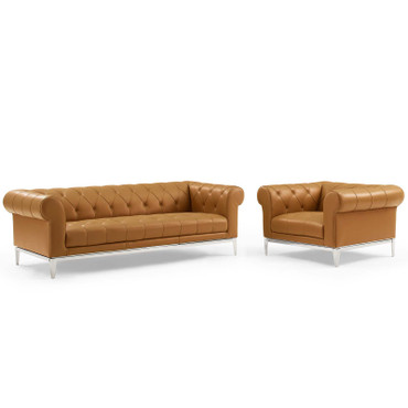 Idyll Tufted Upholstered Leather Sofa and Armchair Set / EEI-4191