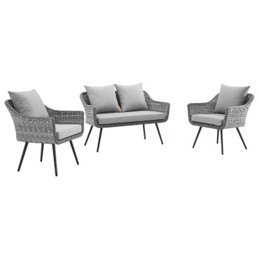 Endeavor 3 Piece Outdoor Patio Wicker Rattan Loveseat and Armchair Set / EEI-3175