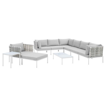 Harmony 10-Piece  Sunbrella® Basket Weave Outdoor Patio Aluminum Sectional Sofa Set / EEI-4950