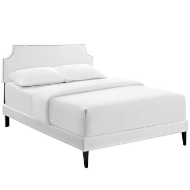 Corene Queen Vinyl Platform Bed with Squared Tapered Legs / MOD-5954