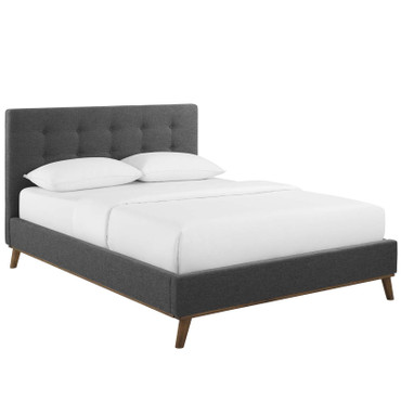 McKenzie Queen Biscuit Tufted Upholstered Fabric Platform Bed / MOD-6005