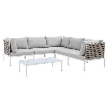 Harmony 6-Piece  Sunbrella® Basket Weave Outdoor Patio Aluminum Sectional Sofa Set / EEI-4927