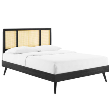 Kelsea Cane and Wood Queen Platform Bed With Splayed Legs / MOD-6373