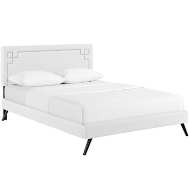 Ruthie Queen Vinyl Platform Bed with Round Splayed Legs / MOD-5930