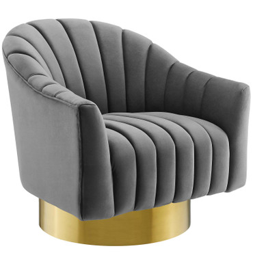 Buoyant Vertical Channel Tufted Accent Lounge Performance Velvet Swivel Chair / EEI-3459