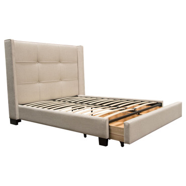 Beverly Queen Bed with Integrated Footboard Storage Unit & Accent Wings in Sand Fabric By Diamond Sofa / BEVERLYSDQUBED