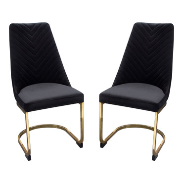 Vogue Set of (2) Dining Chairs in Black Velvet with Polished Gold Metal Base / VOGUE2DCBL2PK