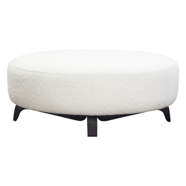 Vesper Round Ottoman in Faux White Shearling w/ Black Wood Leg Base / VESPEROTWH