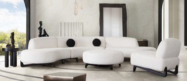 Vesper 3PC Modular Curved Armless Sofa & (2) Chaise in Faux White Shearling w/ Black Wood Leg Base / VESPER3PCASLCRCWH