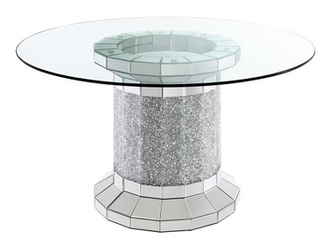 Ellie Cylinder Pedestal Glass Top Dining Table Mirror / CS-115551