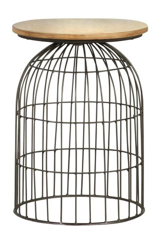 Bernardo Round Accent Table with Bird Cage Base Natural and Gunmetal / CS-935860