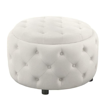 Angelina Round Upholstered Storage Ottoman Pearl / CS-915407