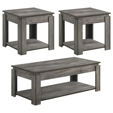 Donal 3-piece Occasional Set with Open Shelves Weathered Grey / CS-736145