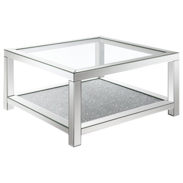 Valentina 1-shelf Square Glass Top Coffee Table Silver / CS-736218